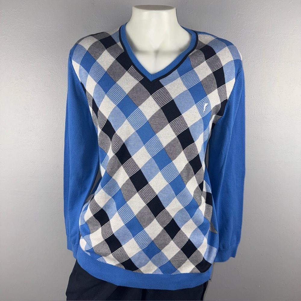 Golfino Golf V-Neck‎ Sweater Men’s XXXL Pima Cotton Argyle Jumper Preppy *READ